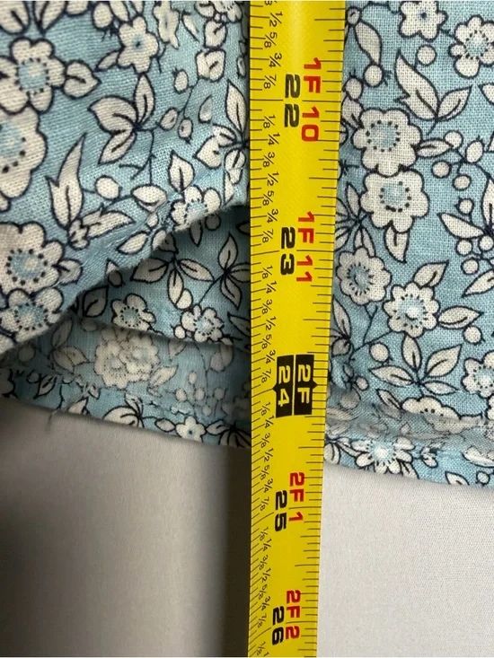 J Crew Blue Floral Smocked Button Up Blouse XXL Linen Cotton Puff Sleeve Shirt - Picture 11 of 15